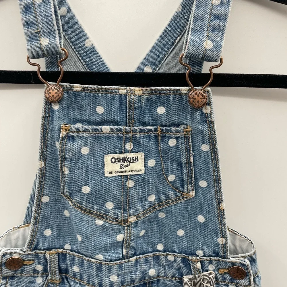 Oshkosh B’gosh Vintage polkadot Girls blue denim cottagecore cute overall 4T